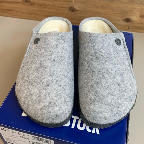 Birkenstock Shoes - New in box Birkenstock Zermatt Rivet Grey Wool Shearling Slippers Clogs 40